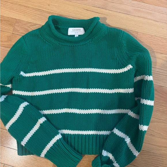 La Ligne Sweaters - La Ligne Emerald and Cream Striped Turtleneck Sweater